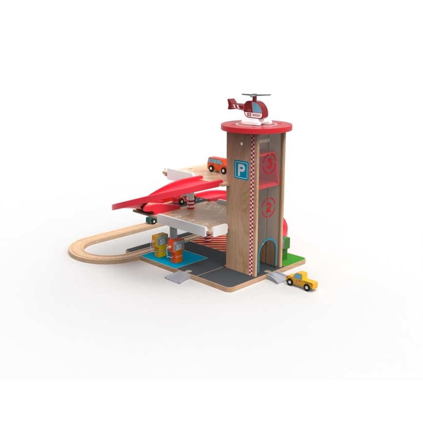 2Kids Toys - Drewniany garaż z torami kolejowymi