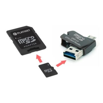 4w1 MicroSDHC 16GB + adapter SD + czytnik MicroSD + adapter OTG