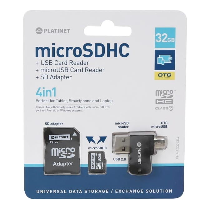 4w1 MicroSDHC 32 GB + adapter SD + czytnik kart microSD + adapter OTG