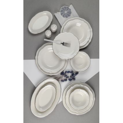 53-częściowy komplet obiadowy, biały/srebrny, porcelana