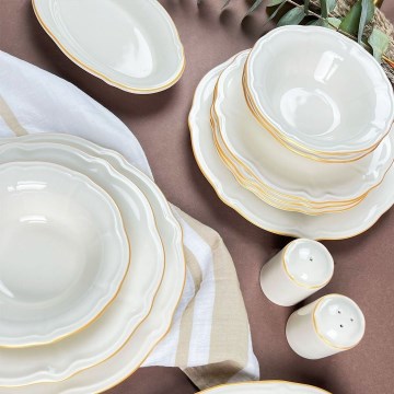 53-częściowy zestaw obiadowy biały/złoty/porcelanowy