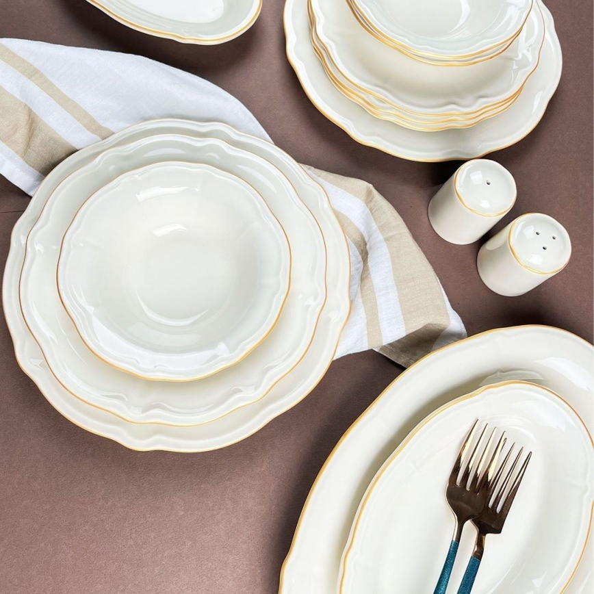 53-częściowy zestaw obiadowy biały/złoty/porcelanowy