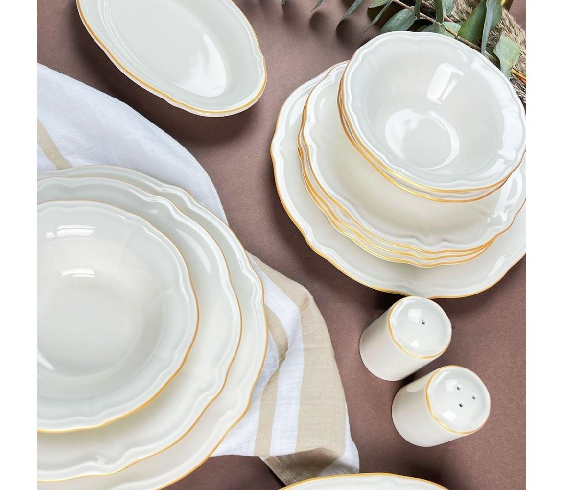53-częściowy zestaw obiadowy biały/złoty/porcelanowy