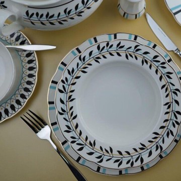62-częściowy zestaw obiadowy biały/niebieski/czarny/porcelana