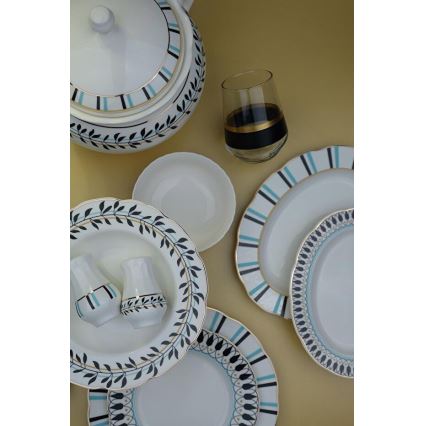 62-częściowy zestaw obiadowy biały/niebieski/czarny/porcelana