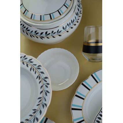 62-częściowy zestaw obiadowy biały/niebieski/czarny/porcelana