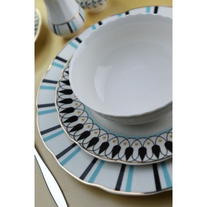 62-częściowy zestaw obiadowy biały/niebieski/czarny/porcelana