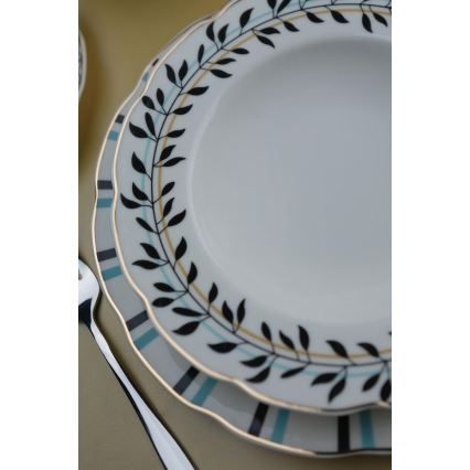 62-częściowy zestaw obiadowy biały/niebieski/czarny/porcelana