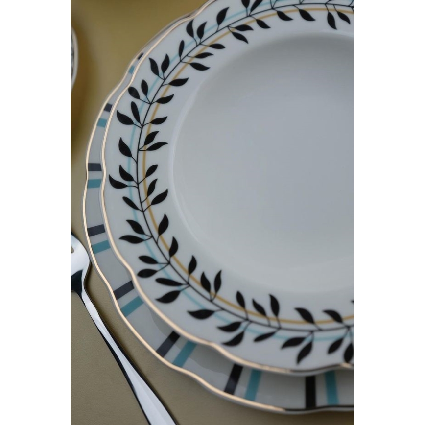 62-częściowy zestaw obiadowy biały/niebieski/czarny/porcelana