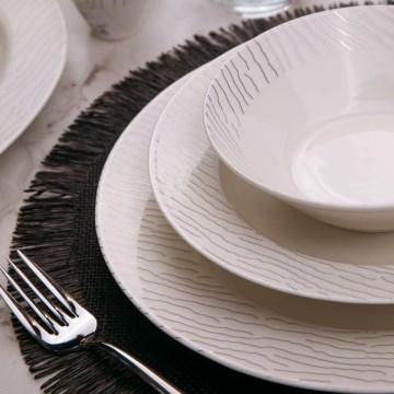 62-częściowy zestaw obiadowy, biały/srebrny, porcelana