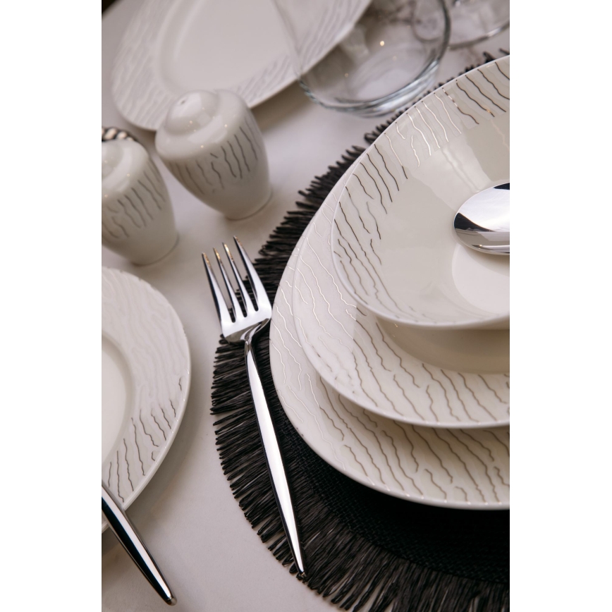 62-częściowy zestaw obiadowy, biały/srebrny, porcelana