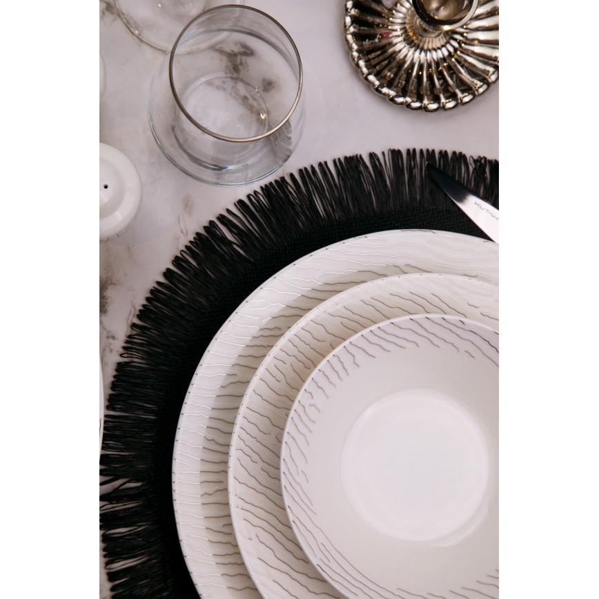 62-częściowy zestaw obiadowy, biały/srebrny, porcelana
