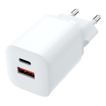 Adapter do szybkiego ładowania Power Delivery 1xUSB-A + 1xUSB-C 33W biały