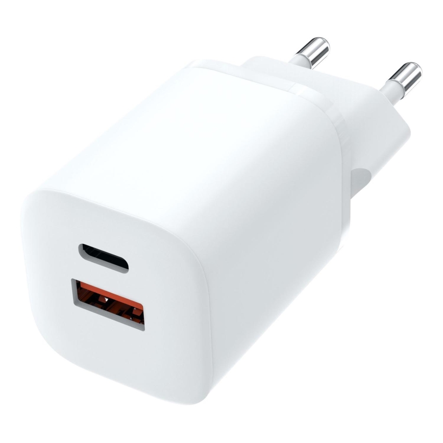 Adapter do szybkiego ładowania Power Delivery 1xUSB-A + 1xUSB-C 33W biały