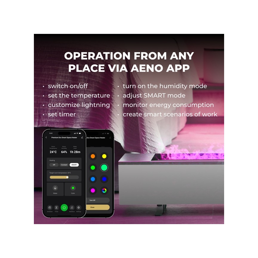 AENO - Inteligentny elektryczny grzejnik/konwektor 1000/2000W biały