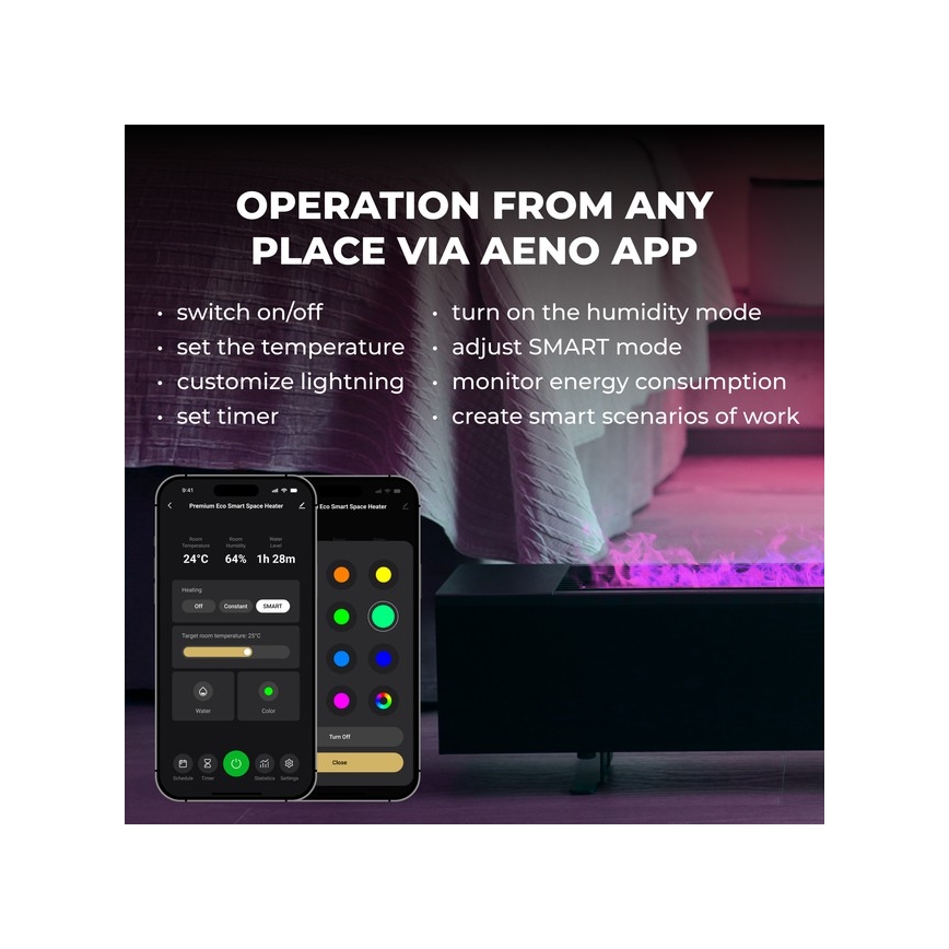 AENO - Inteligentny elektryczny grzejnik/konwektor 1000/2000W czarny