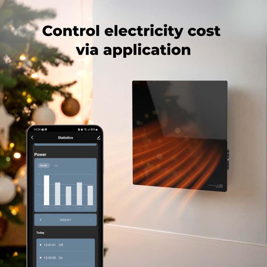 AENO - Inteligentny elektryczny panel grzewczy na podczerwień 500 W z timerem/termostatem Wi-Fi czarny