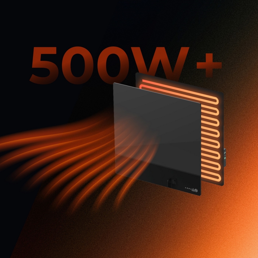 AENO - Inteligentny elektryczny panel grzewczy na podczerwień 500 W z timerem/termostatem Wi-Fi czarny