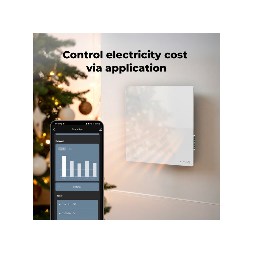 AENO - Inteligentny elektryczny panel na podczerwień 500W programator/termostat Wi‑Fi biały