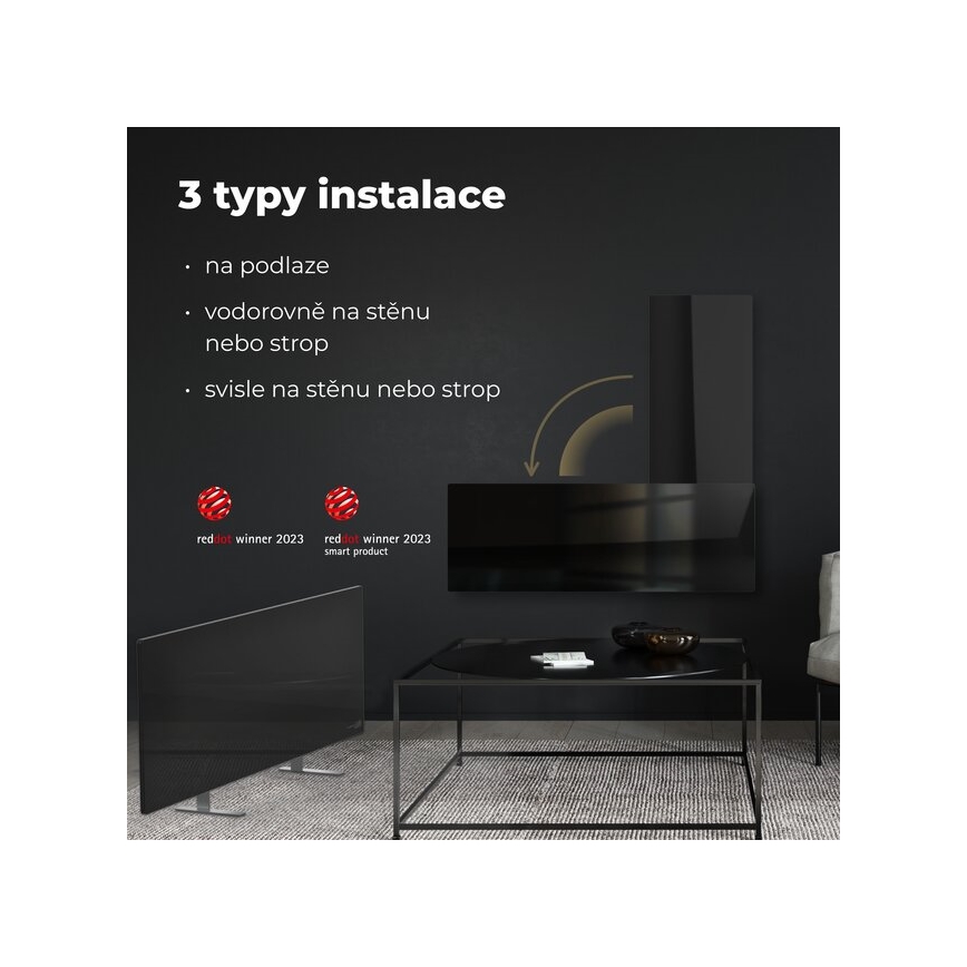 AENO - Inteligentny elektryczny panel na podczerwień 700W timer/termostat IP44 Wi-fi czarny