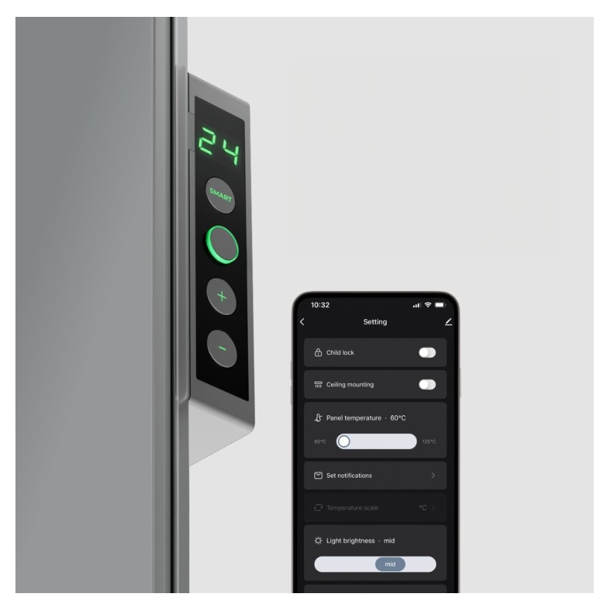 AENO - Inteligentny elektryczny panel na podczerwień z LED wyświetlacz 700W timer/termostat IP44 Wi-fi szary