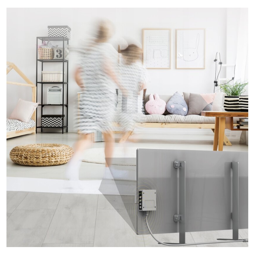 AENO - Inteligentny elektryczny panel na podczerwień z LED wyświetlacz 700W timer/termostat IP44 Wi-fi szary