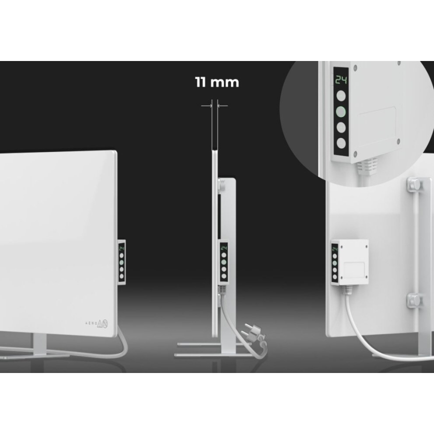 AENO - Inteligentny elektryczny panel na podczerwień z wyświetlaczem LED 700W, timer/termostat, IP44, Wi-fi, biały