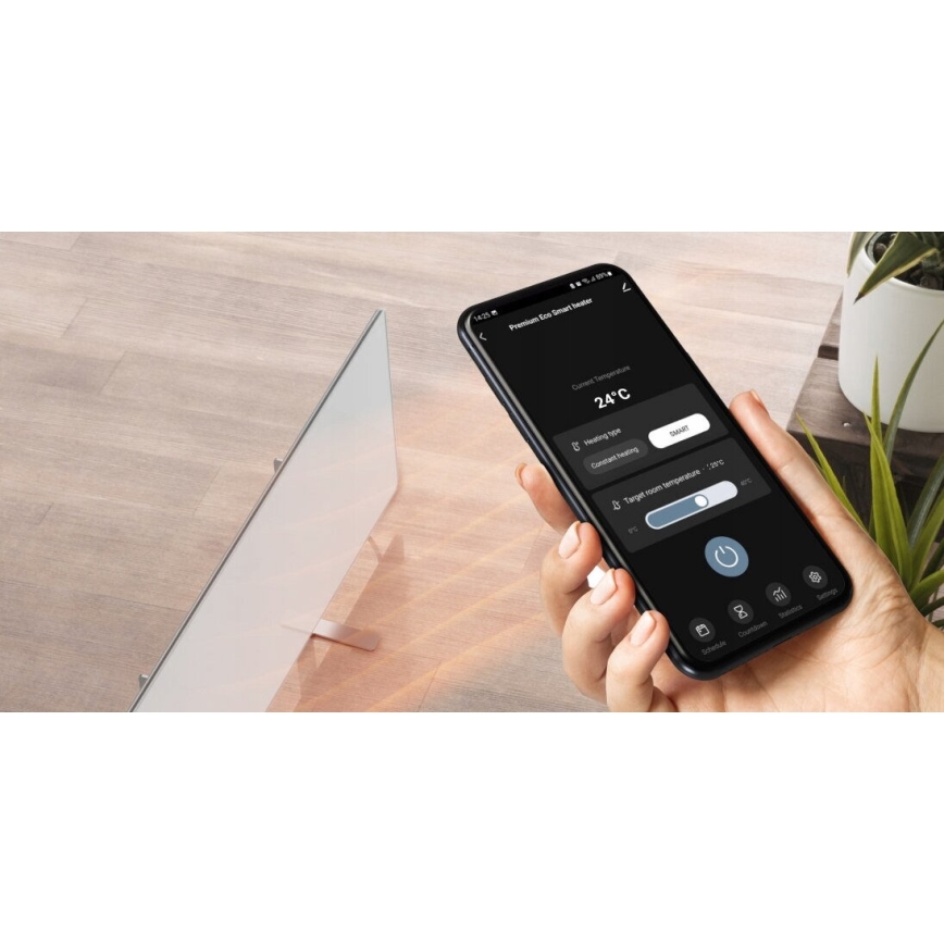 AENO - Inteligentny elektryczny panel na podczerwień z wyświetlaczem LED 700W, timer/termostat, IP44, Wi-fi, biały