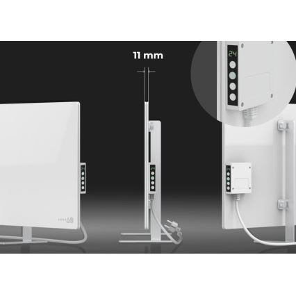 AENO - Inteligentny elektryczny panel na podczerwień z LED wyświetlacz 700W timer/termostat IP44 Wi-fi biały