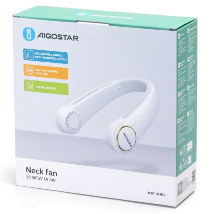 Aigostar - Akumulatorowy wentylator na szyję 4W/5V 2000mAh biały