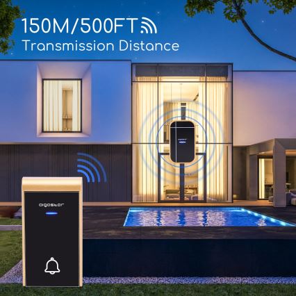 Aigostar - Bezprzewodowy dzwonek do gniazdka 230V/12V IP44 czarny