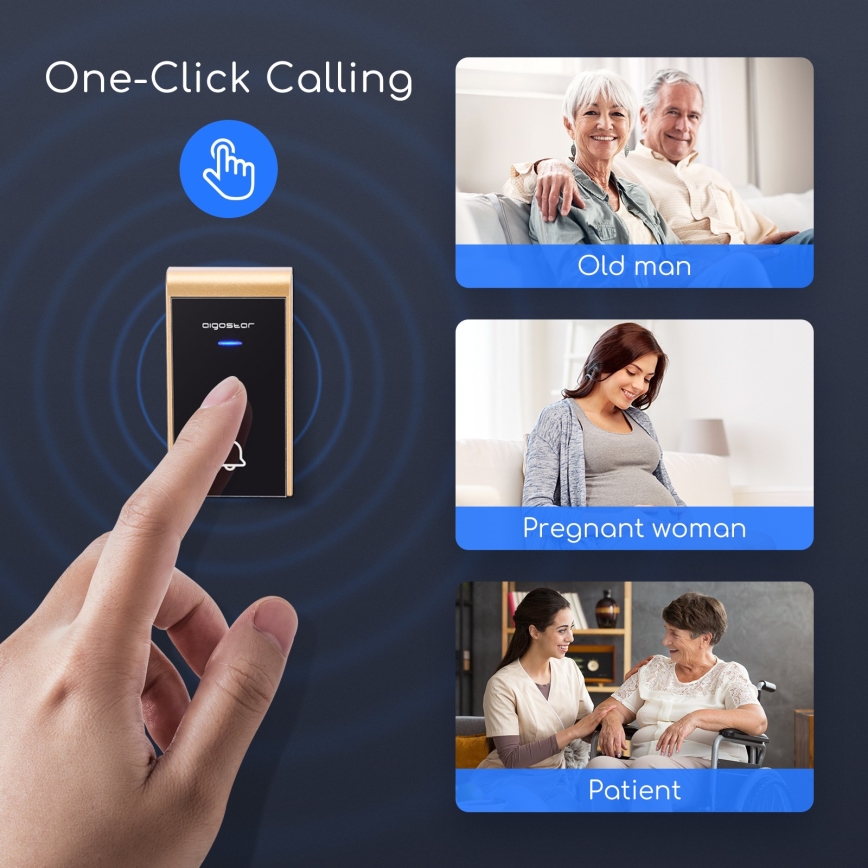 Aigostar - Bezprzewodowy dzwonek do gniazdka 230V/12V IP44 czarny