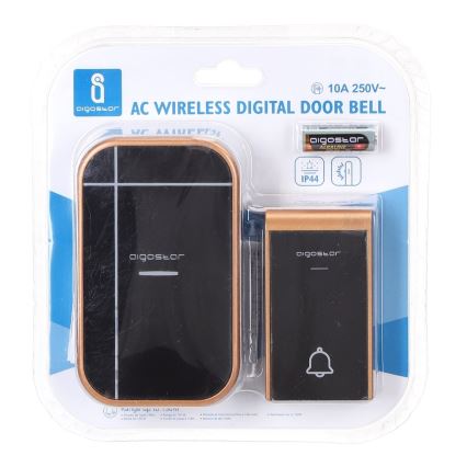 Aigostar - Bezprzewodowy dzwonek do gniazdka 230V/12V IP44 czarny