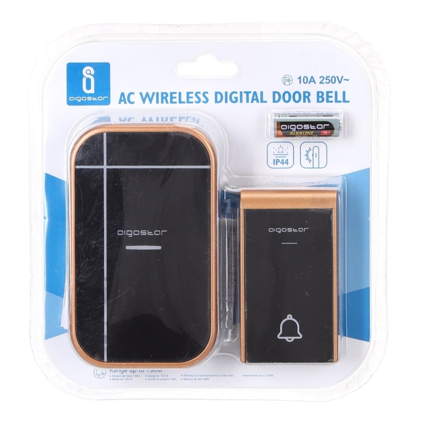 Aigostar - Bezprzewodowy dzwonek do gniazdka 230V/12V IP44 czarny