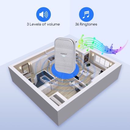 Aigostar - Bezprzewodowy dzwonek do gniazdka 230V/12V IP44 srebrny