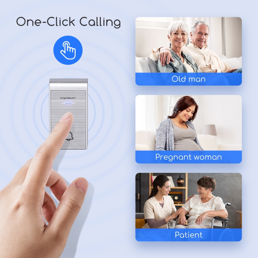 Aigostar - Bezprzewodowy dzwonek do gniazdka 230V/12V IP44 srebrny