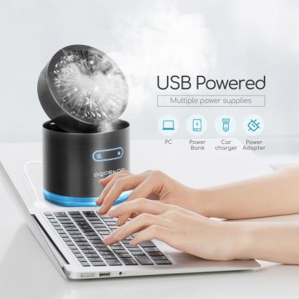 Aigostar - RGB Bezprzewodowy mini stołowy wentylator z efektem mgły MIST 10W/5V 2000mAh czarny