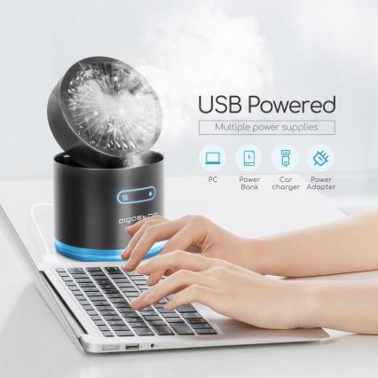 Aigostar - RGB Bezprzewodowy mini stołowy wentylator z efektem mgły MIST 10W/5V 2000mAh czarny
