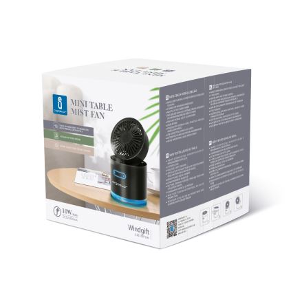 Aigostar - RGB Bezprzewodowy mini wentylator biurkowy z efektem mgły MIST 10W/5V 2000mAh czarny