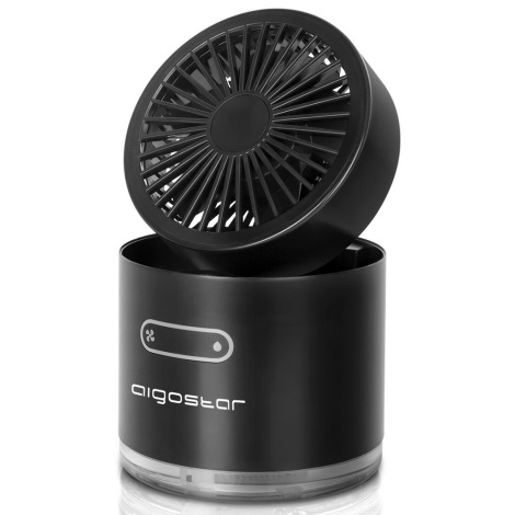 Aigostar - Bezprzewodowy mini wentylator stołowy z efektem mgiełki MIST 10W/5V czarny