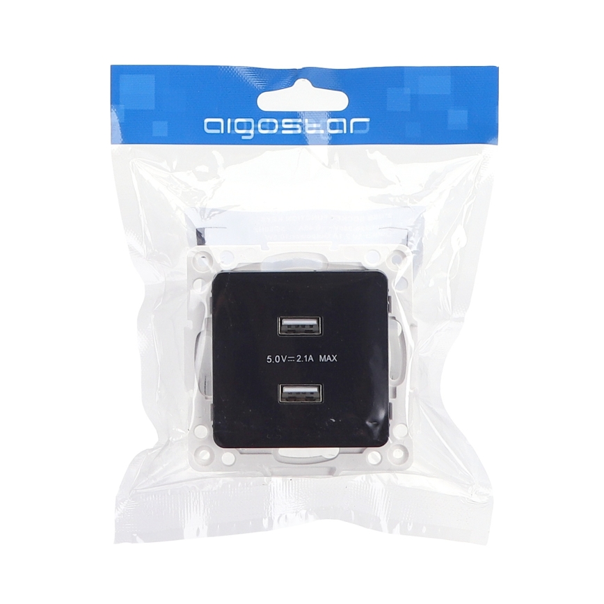 Aigostar - bezramkowe gniazdko zasilające 2x USB-A czarne