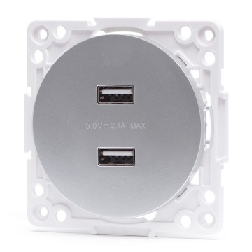 Aigostar - Bezramkowe gniazdko zasilające 2x USB-A, srebrne