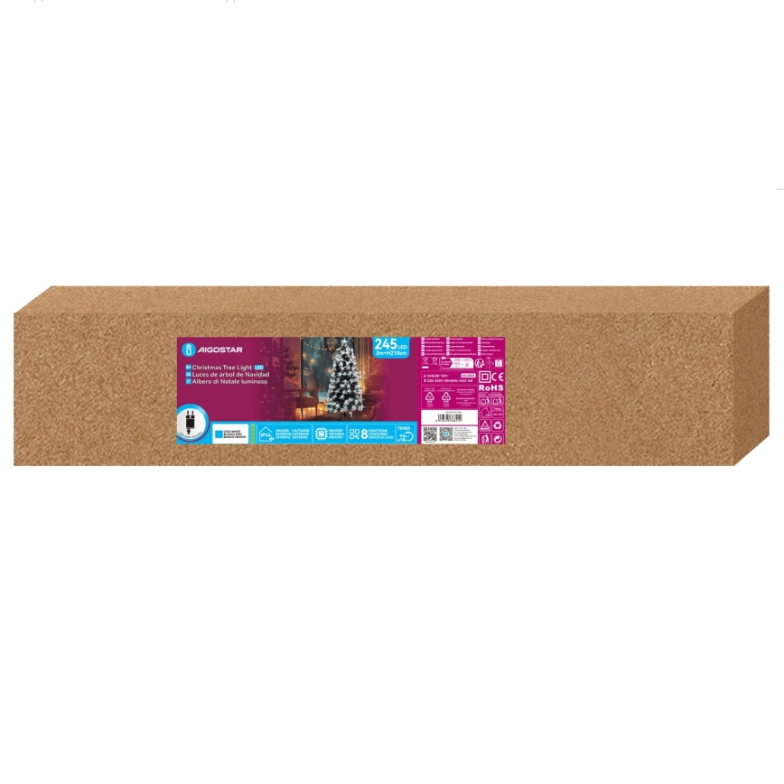 Aigostar - LED zewnętrzna choinka świąteczna 245 diod LED / 8 funkcji, 2,1 m, IP44, zimna biel