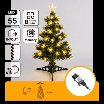 Aigostar - Choinka świąteczna LED zewnętrzna 55 diod LED/8 funkcji 0,6 m IP44 ciepła biała