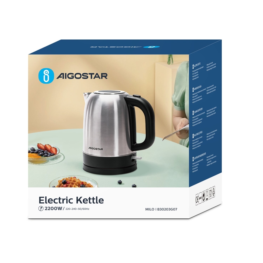 Aigostar - Czajnik 1,7l 2200W/230V matowy chrom