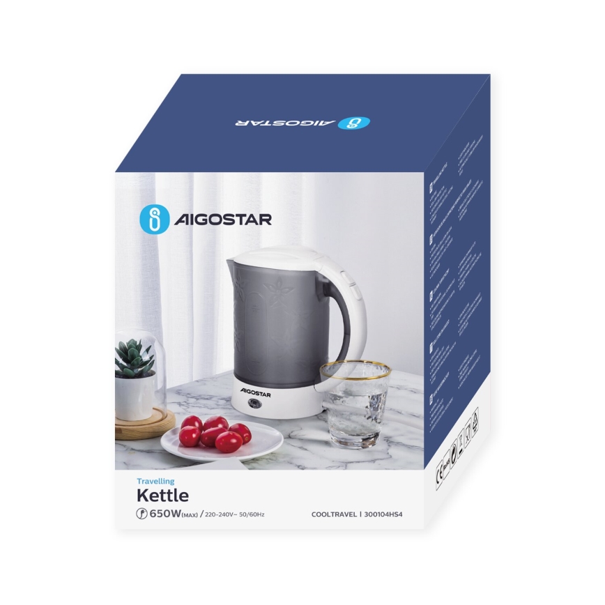 Aigostar - Czajnik elektryczny z dwiema filiżankami 0,6l 650W/230V szary