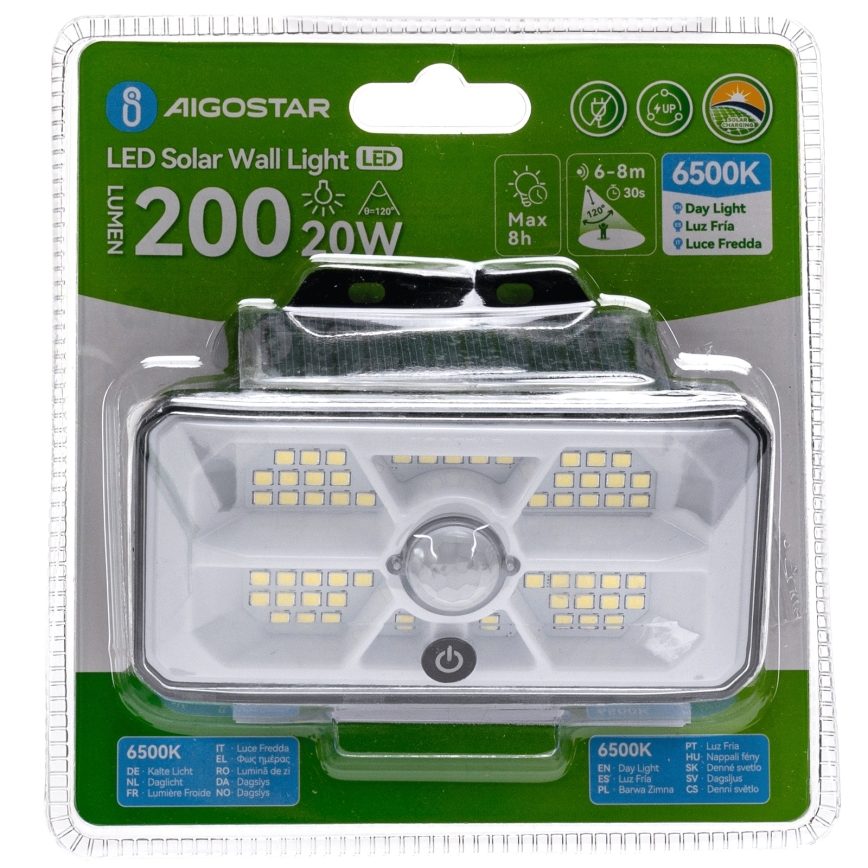 Aigostar - Czujnikowe lampy solarne LED 3,7V 6500K 500 mAh IP65 czarne