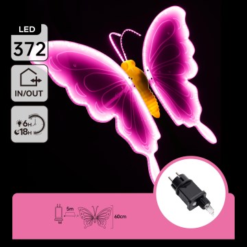 Aigostar - Dekoracja LED na zewnątrz, 372 diody, 60 cm, IP44, motyl/różowy