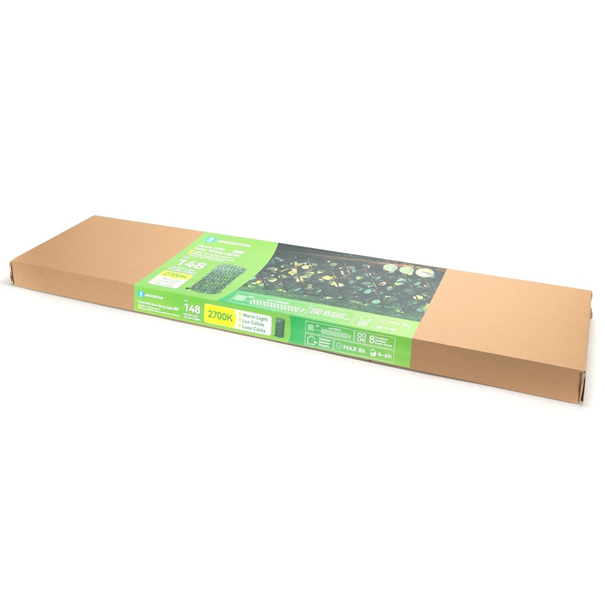 Aigostar - Dekoracja solarna LED 148xLED/2x1,2m IP65 300 mAh ciepła biel eukaliptus