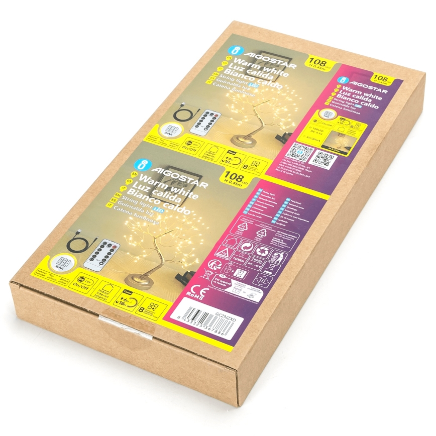 Aigostar - dekoracja świąteczna LED 108xLED/3xAA/8 funkcji 45cm ciepła biała